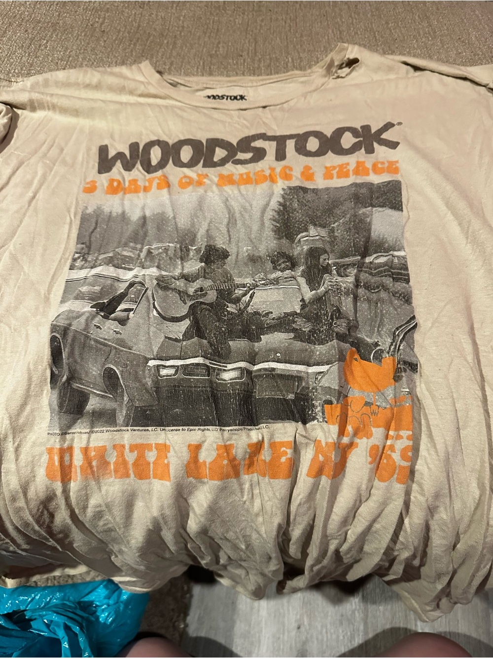 Graphic Tee - Beige with Orange & Black Print